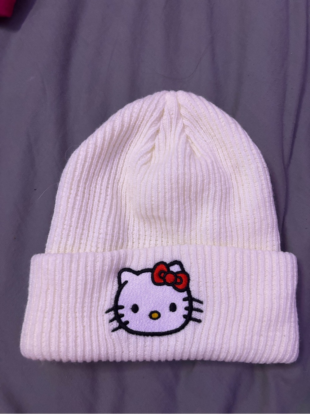 Hello Kitty White Kids Ribbed Beanie